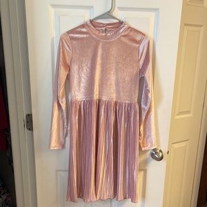 Girls pink velvet long sleeve dress